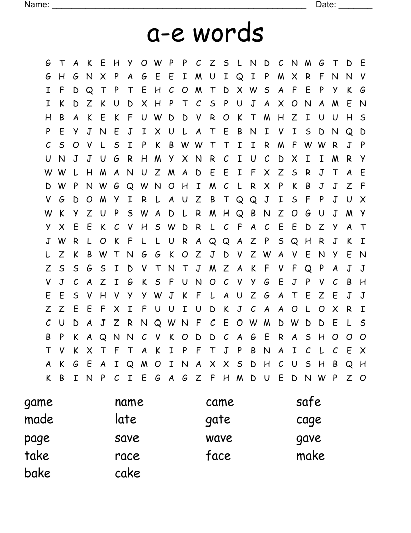 a-e words Word Search