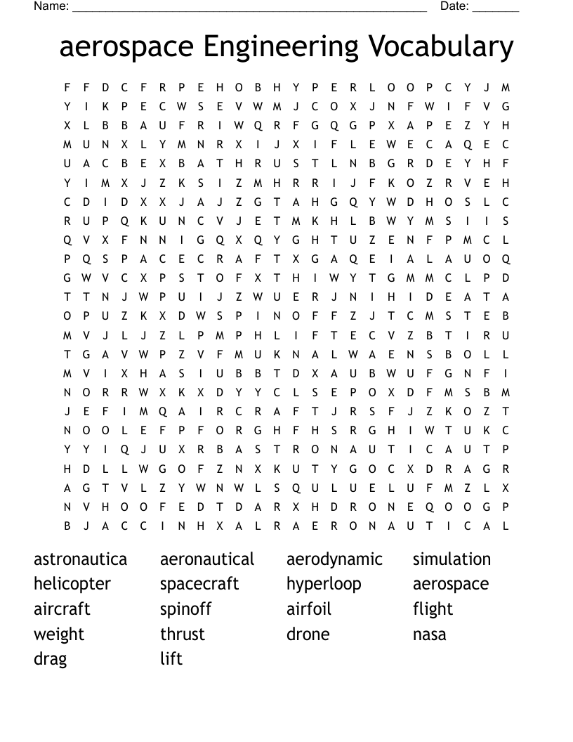 aerospace Engineering Vocabulary Word Search
