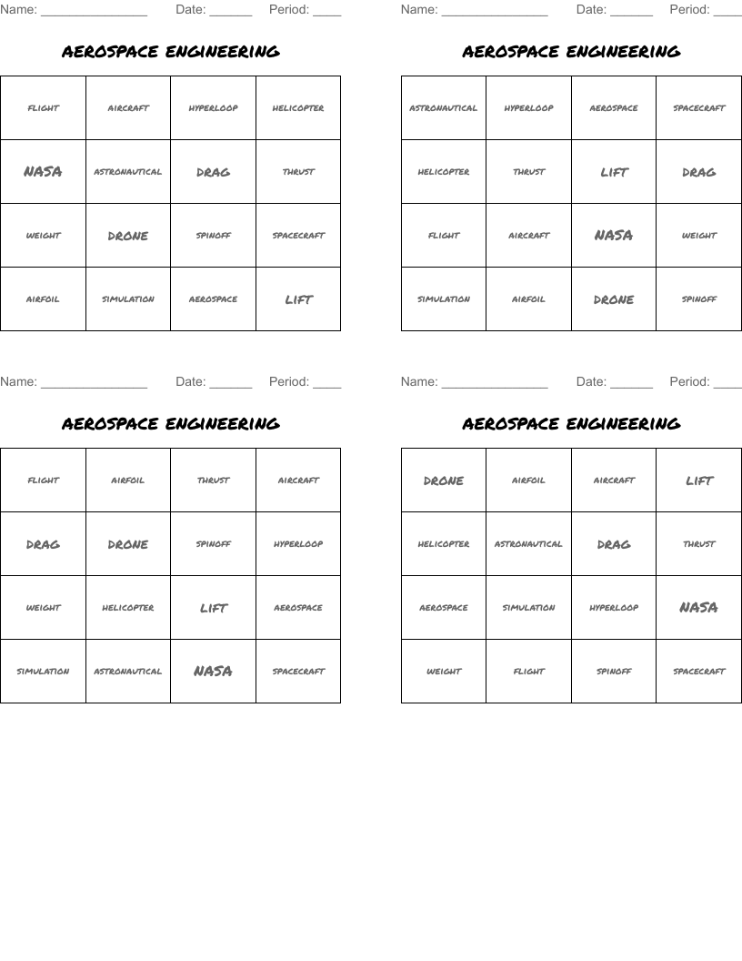 aerospace engineering  Bingo Cards
