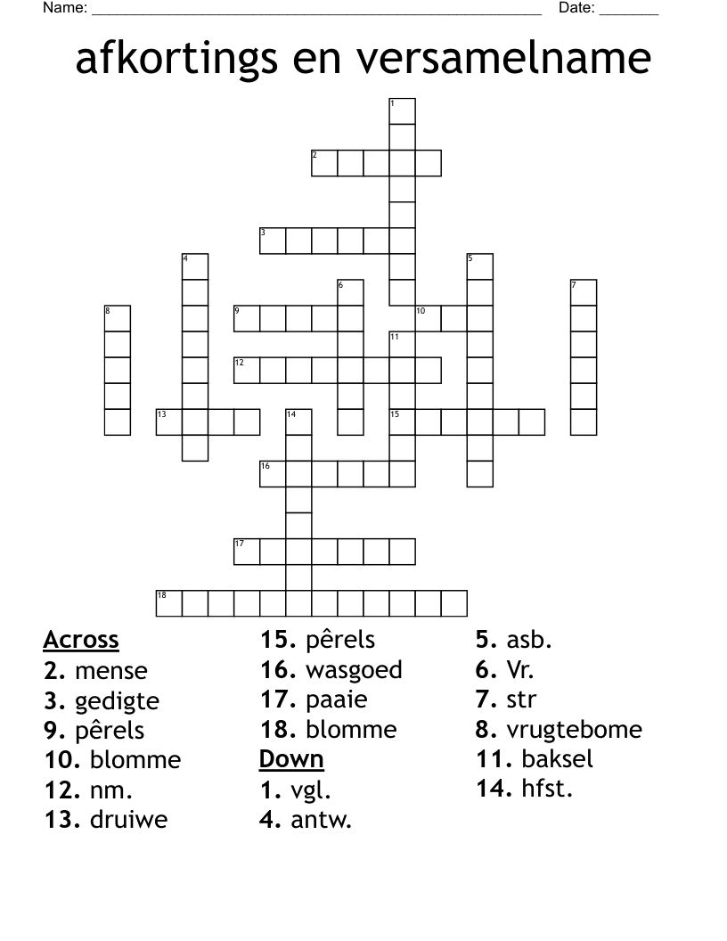 afkortings en versamelname Crossword