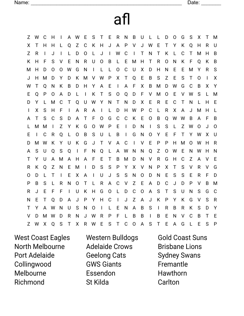 afl Word Search