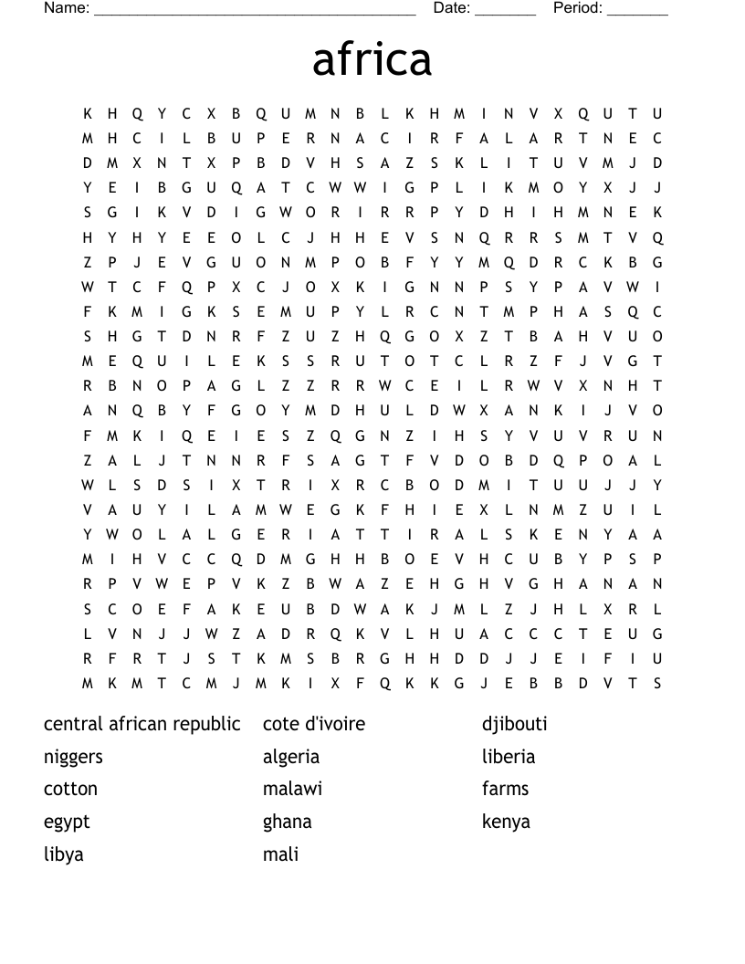 africa Word Search