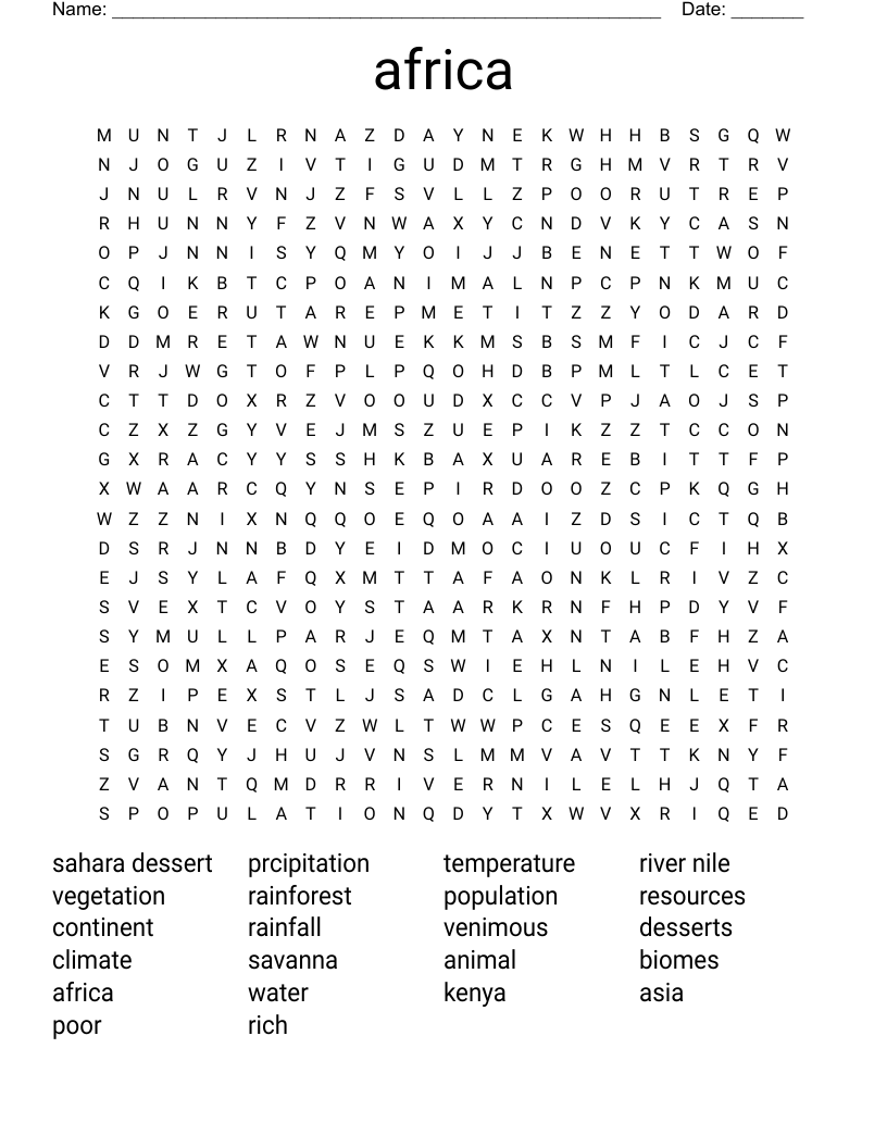 africa Word Search