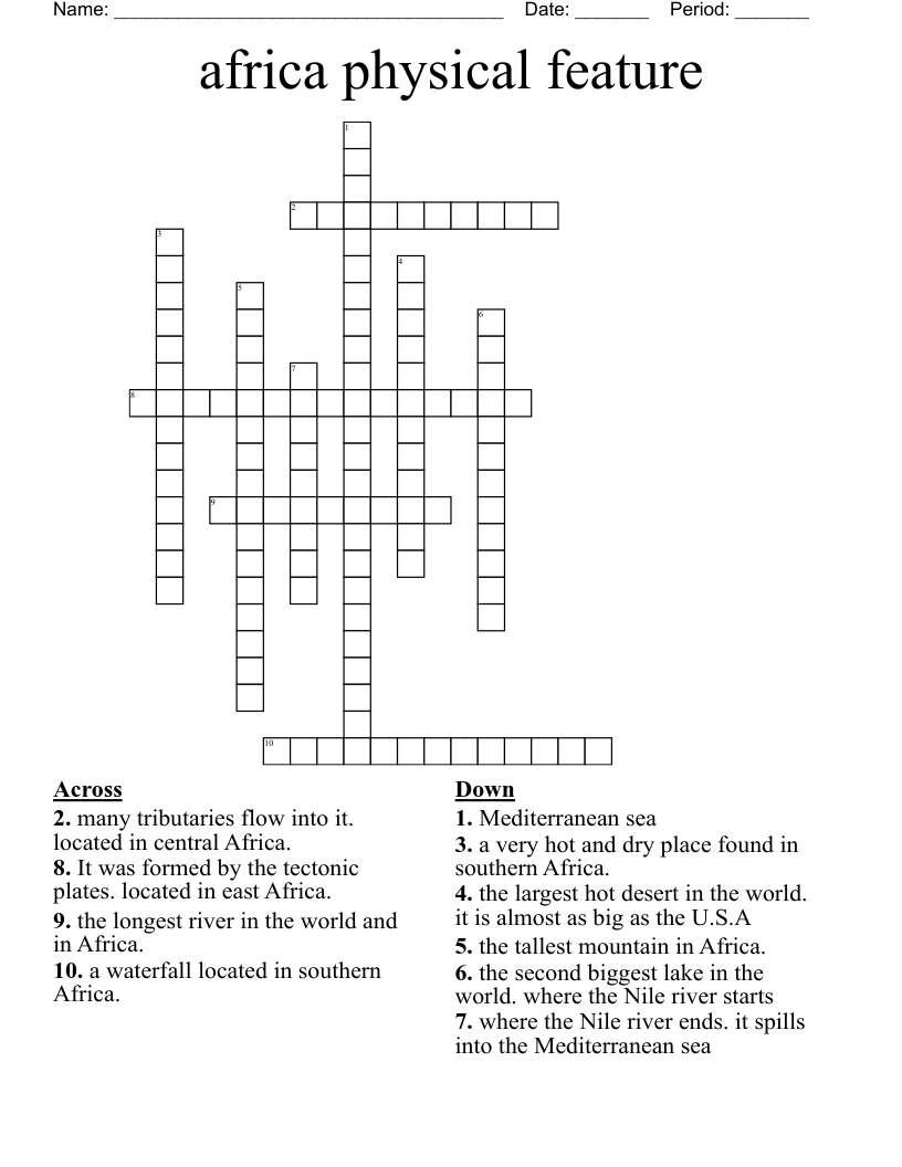 africa physical feature Crossword