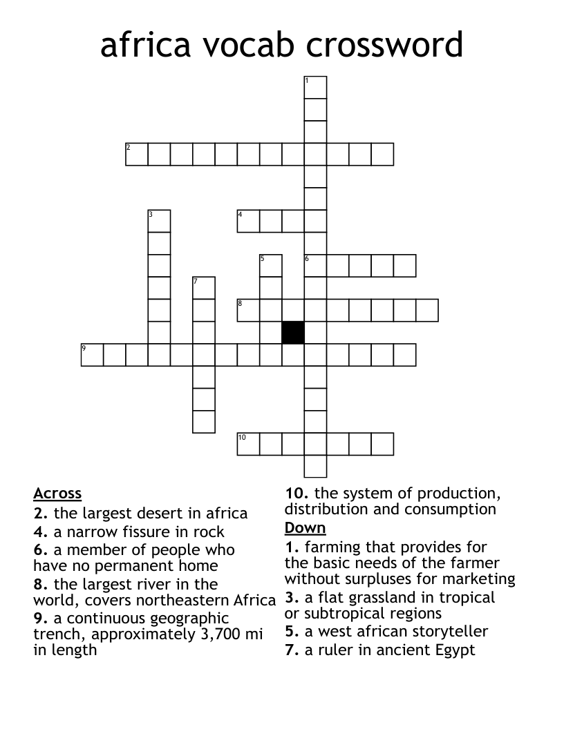 africa vocab crossword