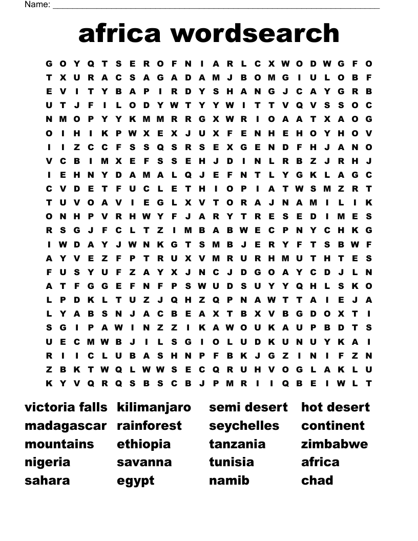 africa wordsearch