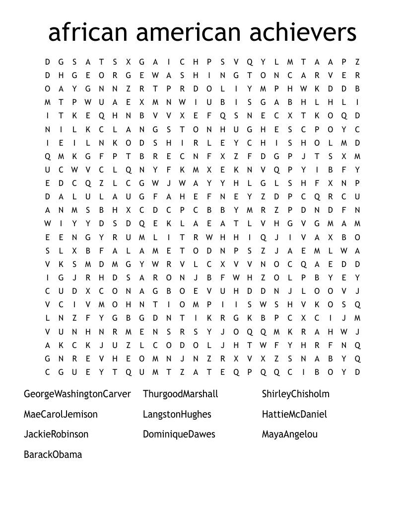 african american achievers Word Search