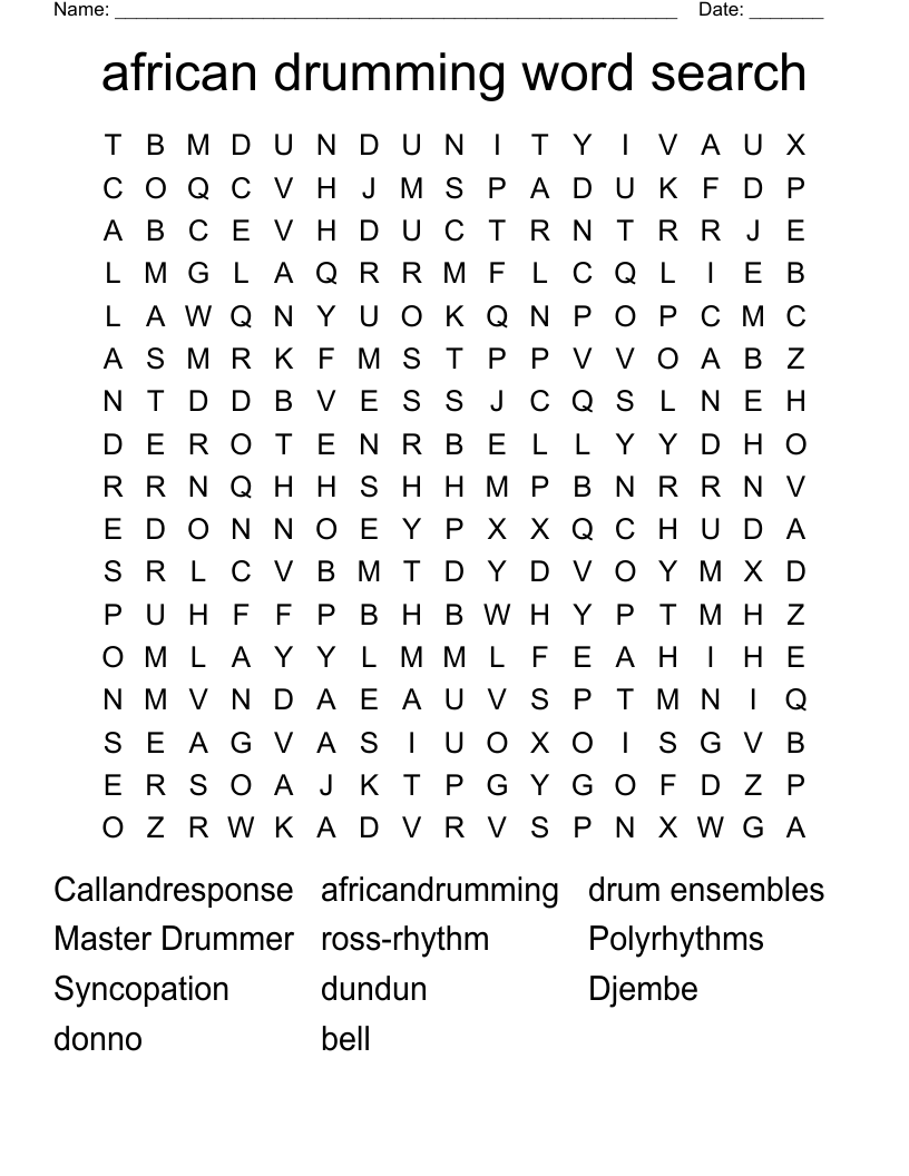 african drumming word search 