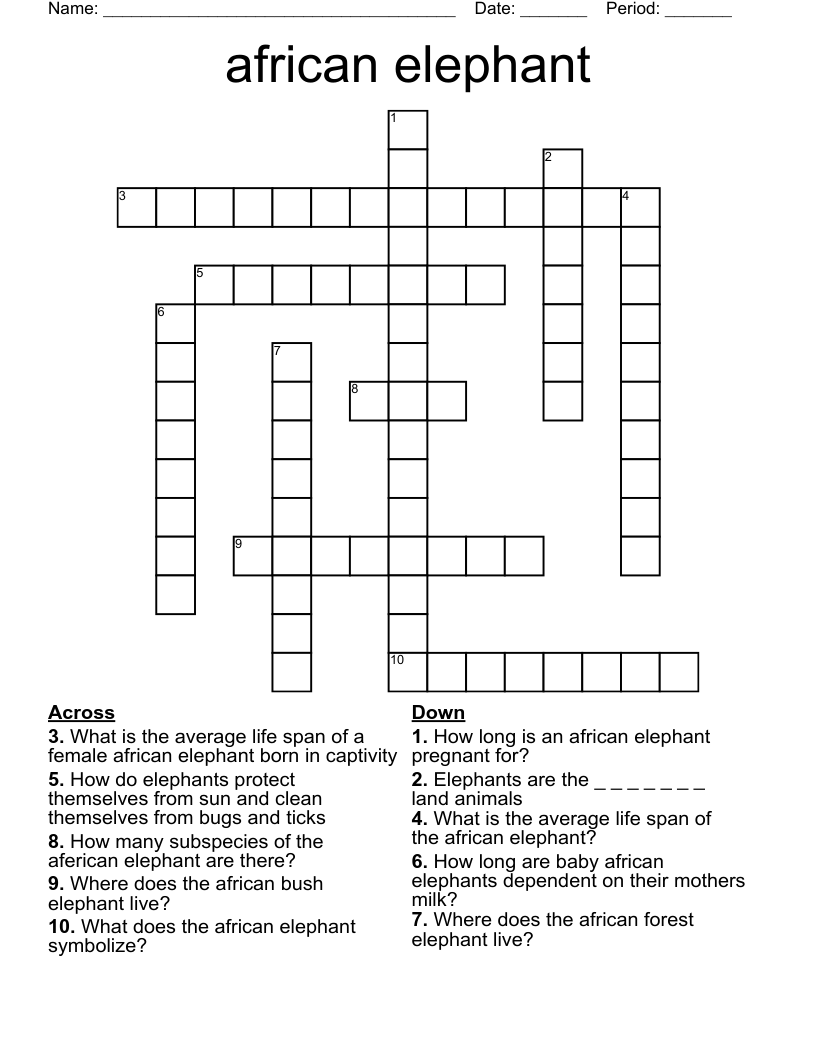 african elephant Crossword