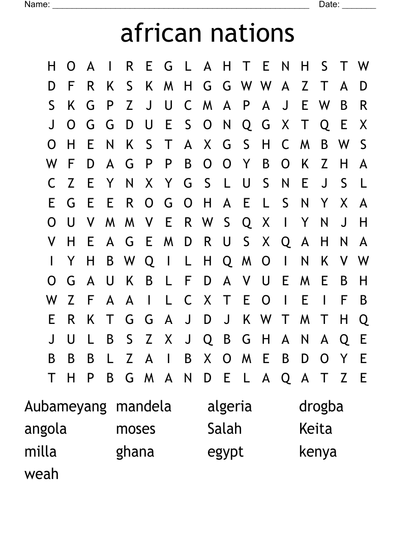 african nations Word Search