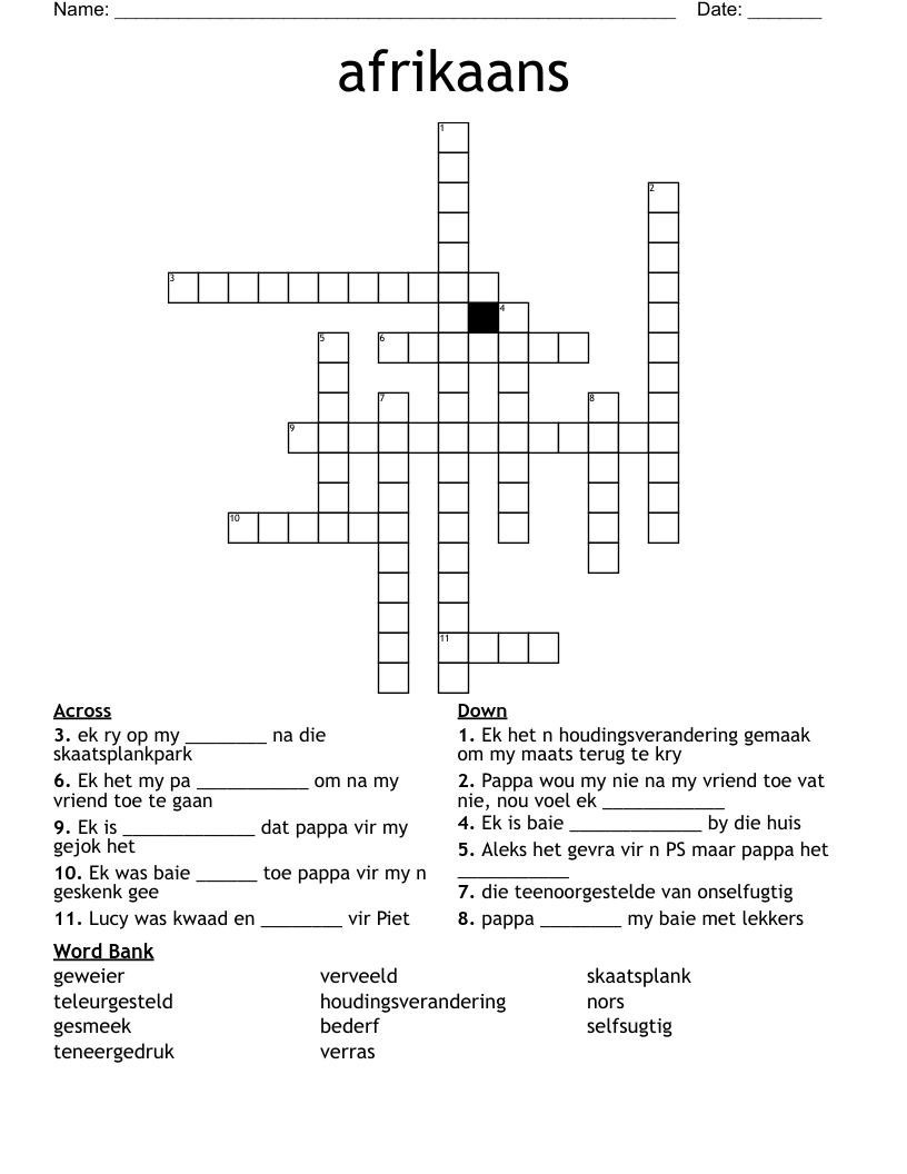 afrikaans Crossword