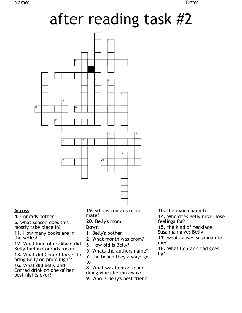 after reading task #2 Crossword