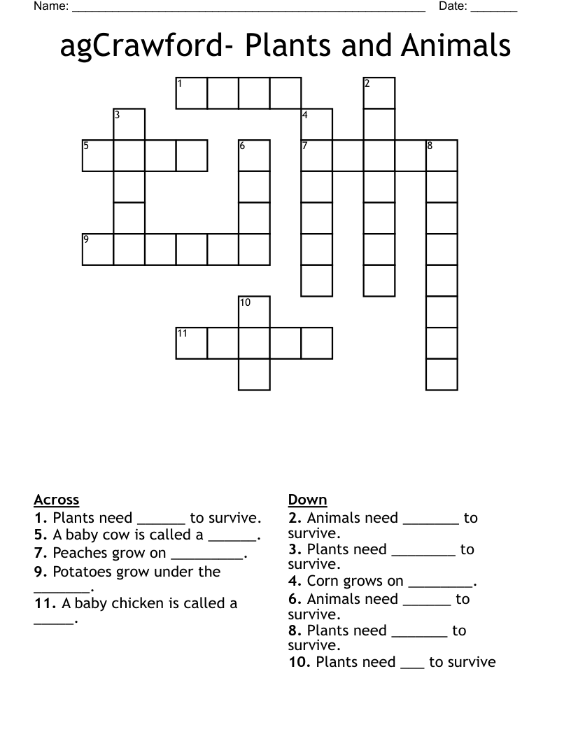 agCrawford- Plants and Animals Crossword