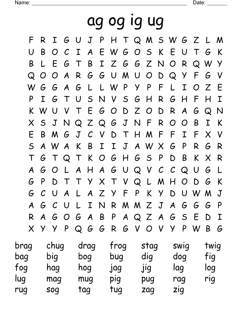 ag og ig ug Word Search