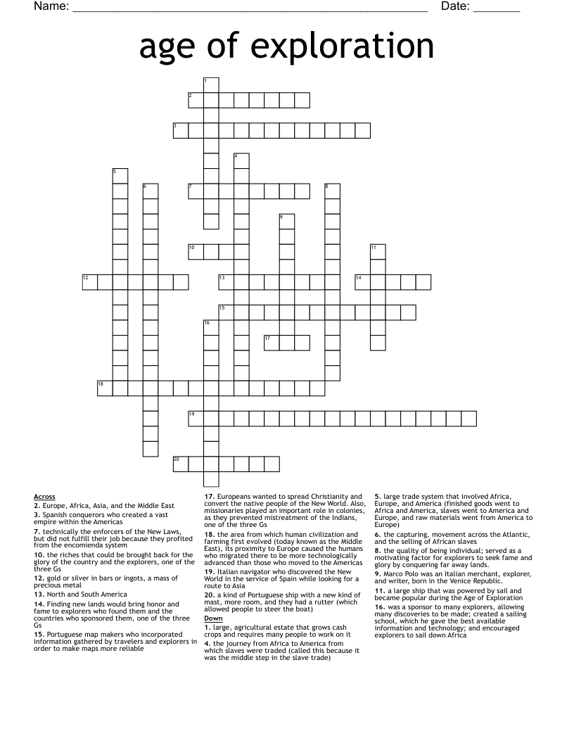 age of exploration  Crossword