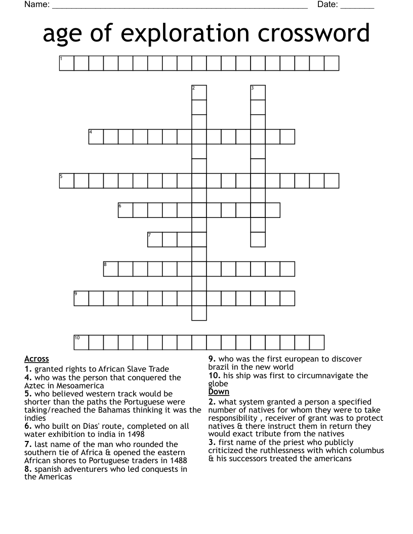 age of exploration crossword