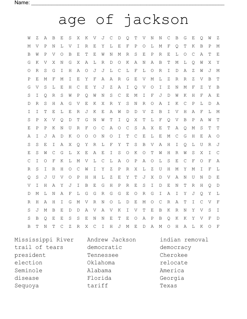 age of jackson Word Search