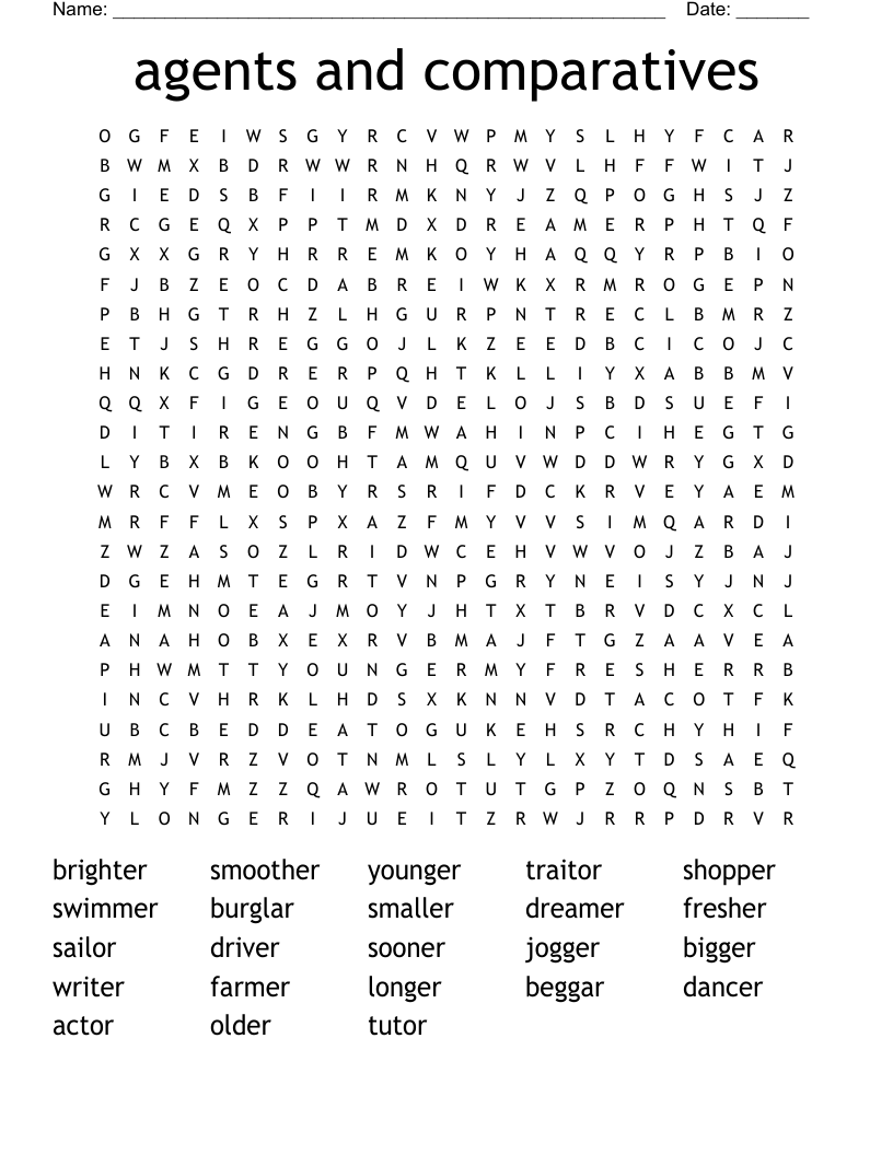 agents and comparatives Word Search