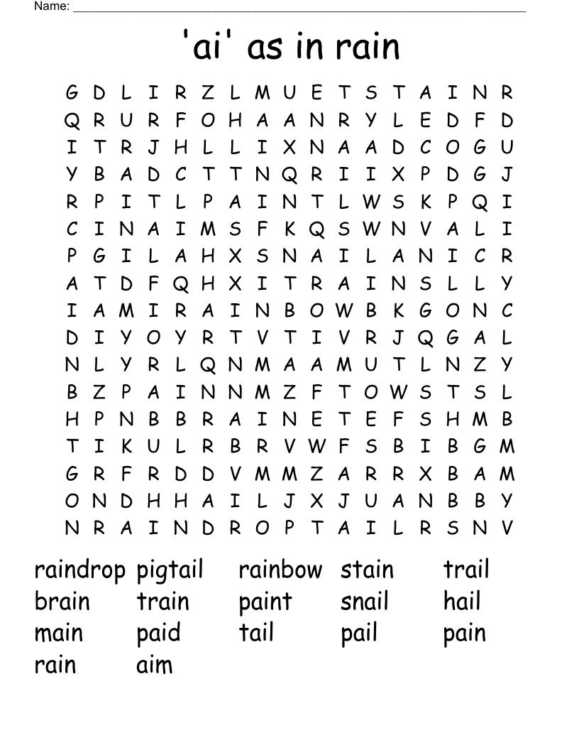 'ai'  as in rain Word Search