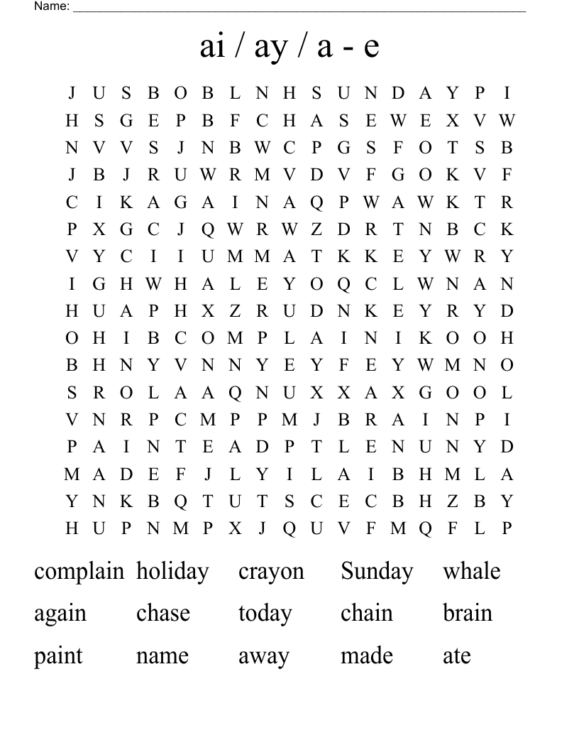 ai / ay / a - e  Word Search