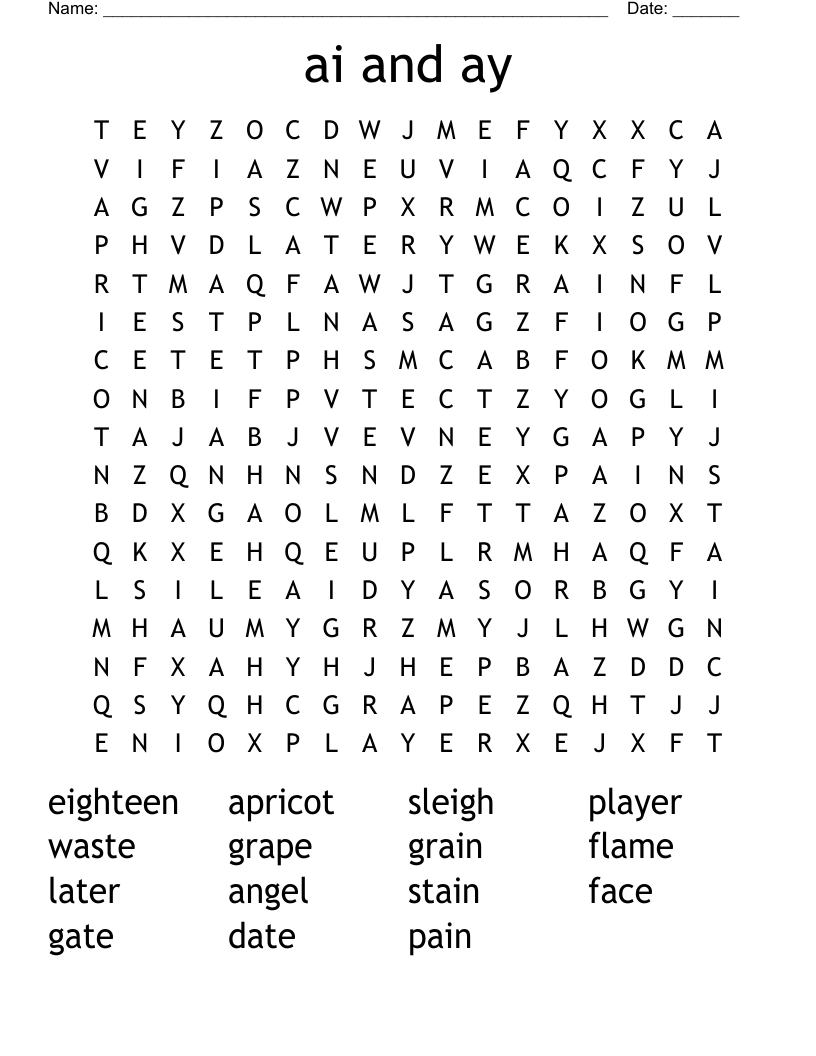 ai and ay Word Search