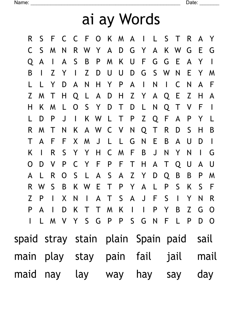 ai ay Words Word Search
