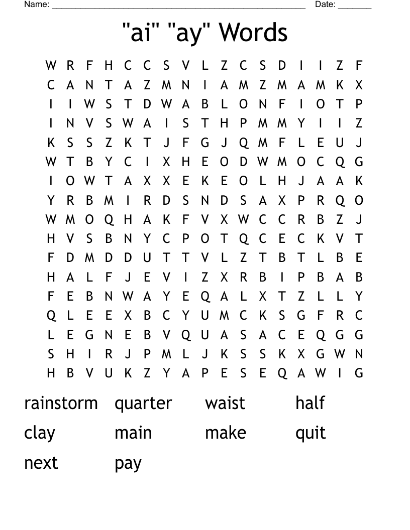 "ai" "ay" Words Word Search