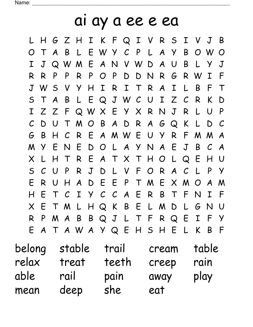 ai ay a ee e ea Word Search