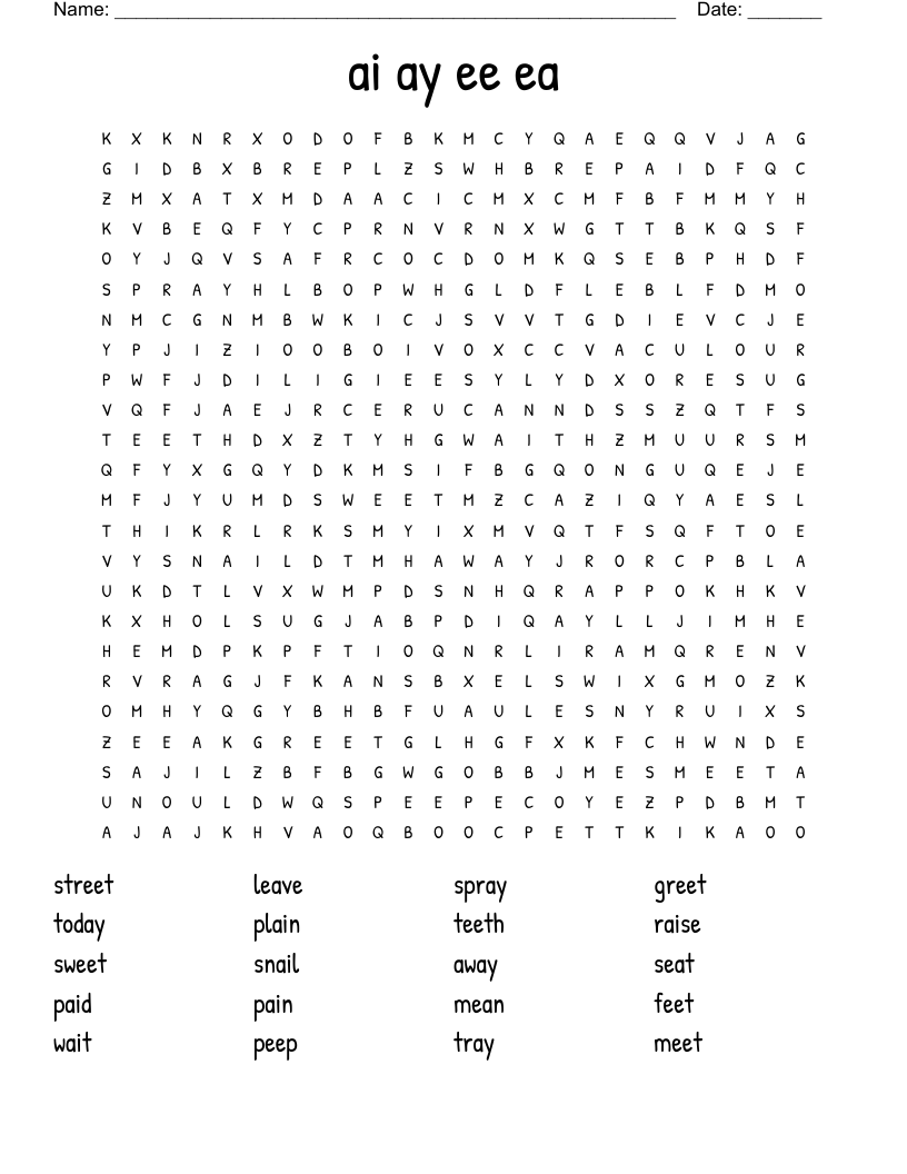 ai ay ee ea Word Search