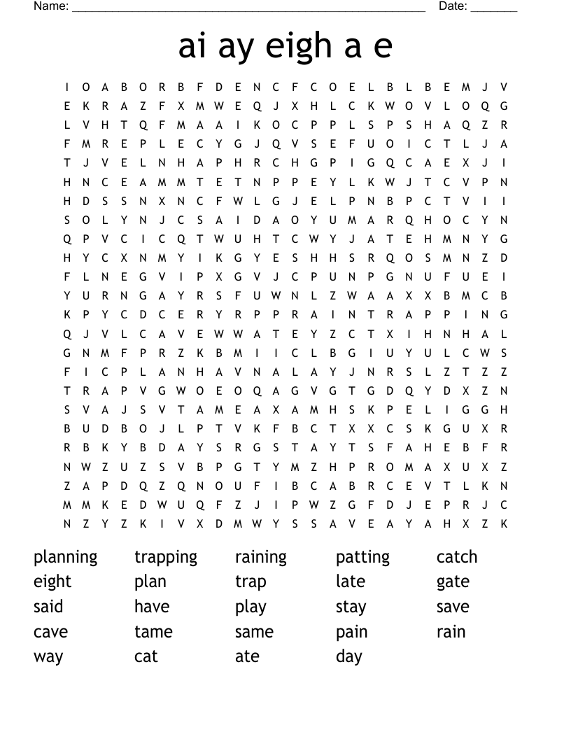 ai ay eigh a e Word Search