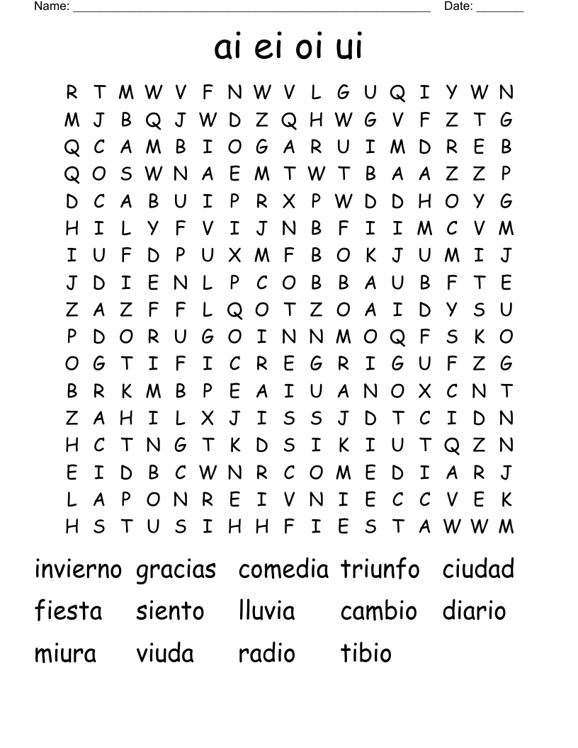 ai ei oi ui Word Search