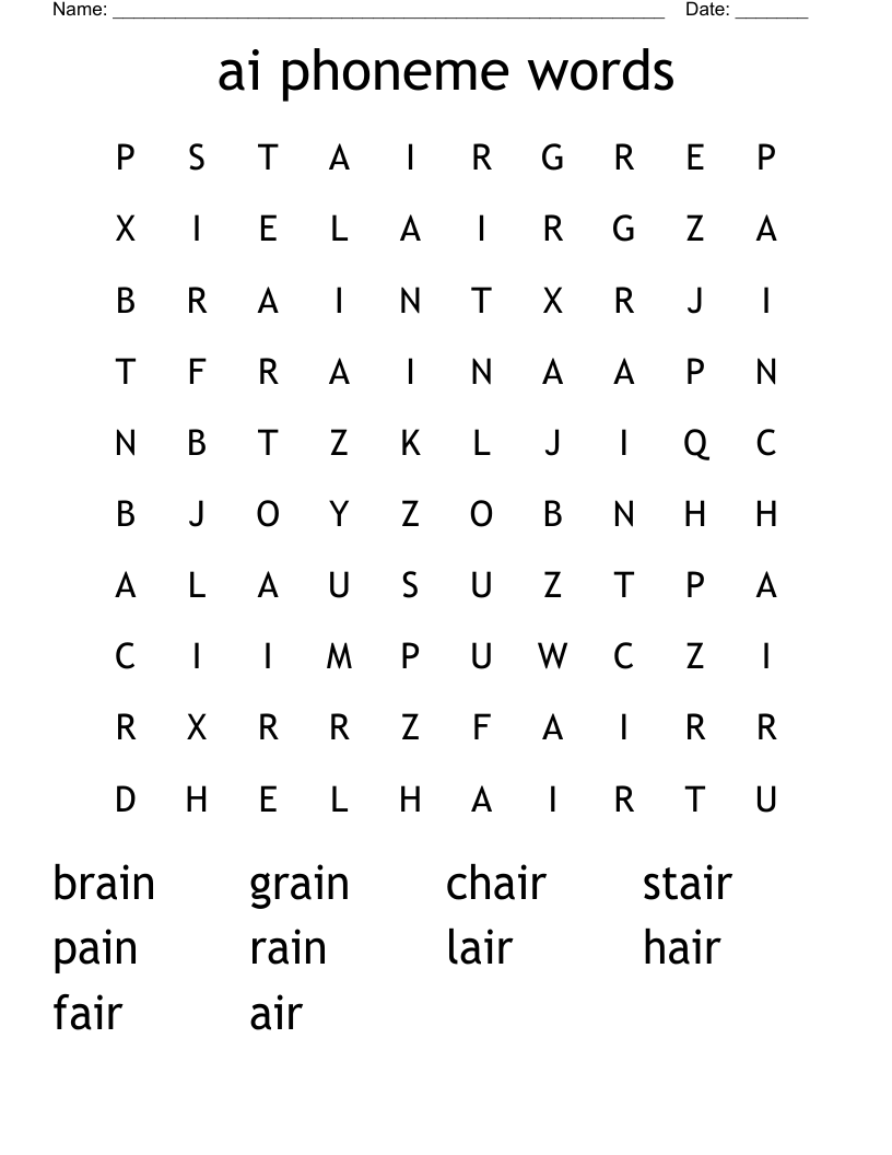 ai phoneme words Word Search