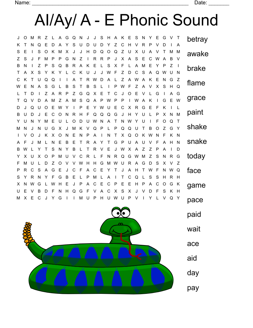 AI/Ay/ A - E Phonic Sound Word Search