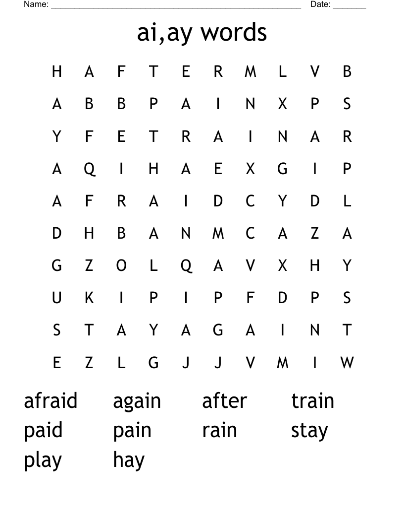ai,ay words Word Search