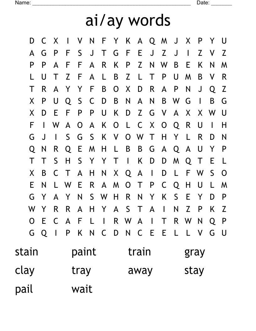 ai/ay words Word Search