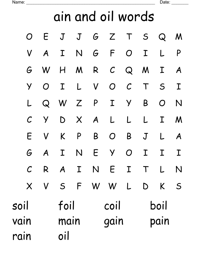 ain and oil words Word Search