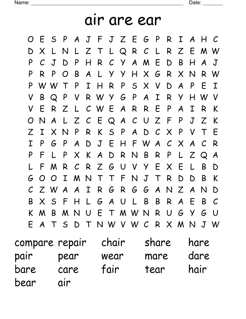 air are ear  Word Search