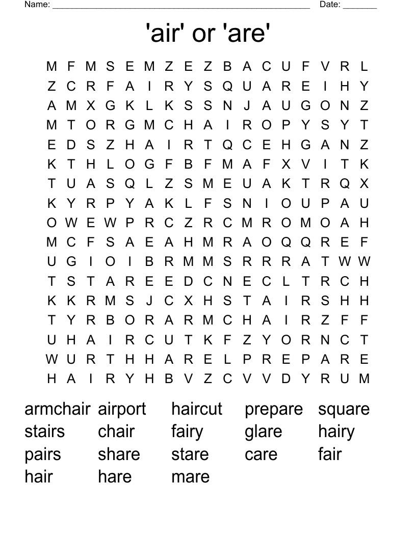 'air' or 'are'  Word Search