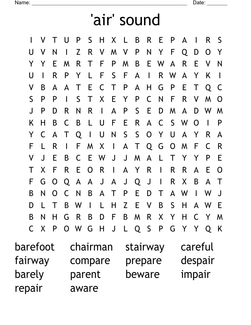 'air' sound Word Search