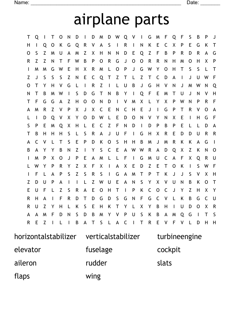 airplane parts Word Search