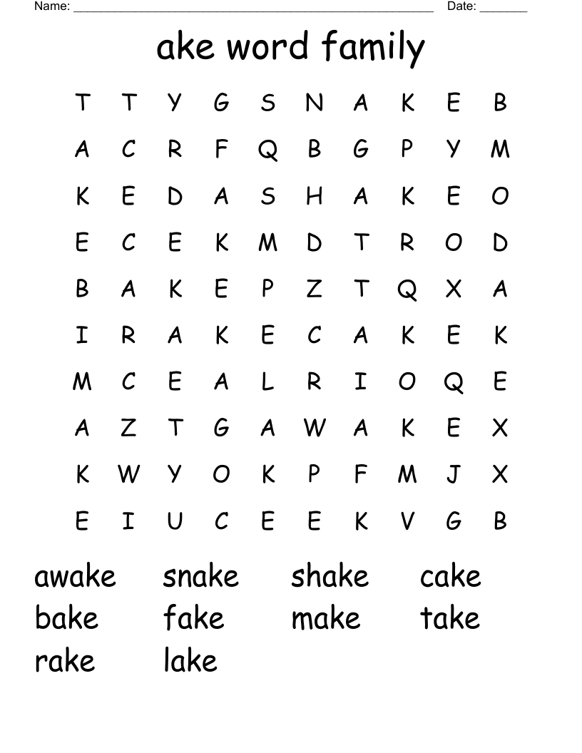 ake word family Word Search