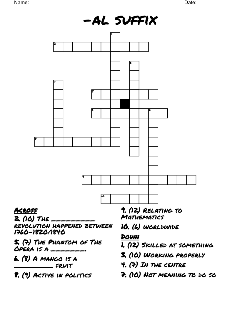 -al suffix Crossword