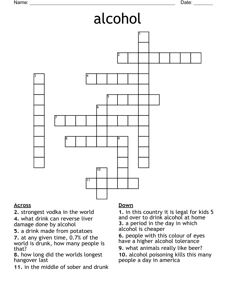 alcohol Crossword
