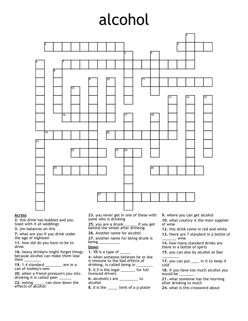 alcohol Crossword