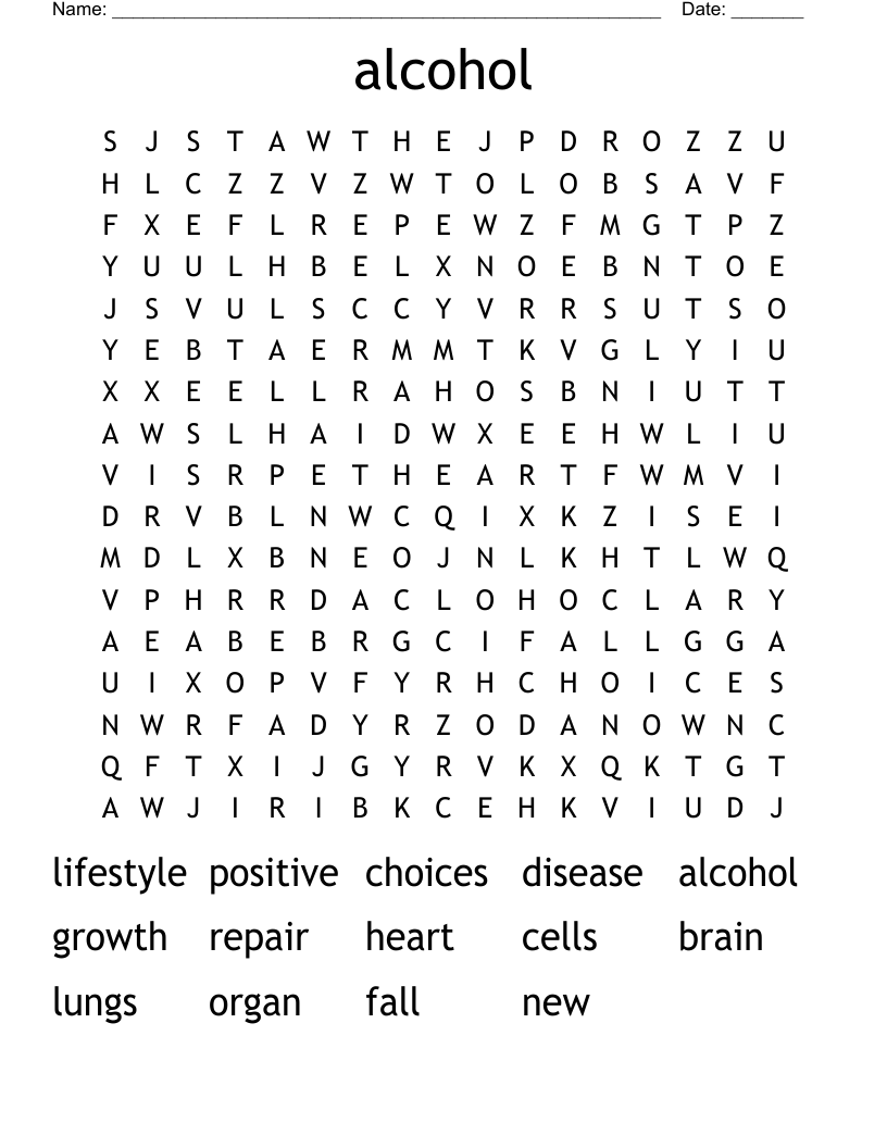 alcohol Word Search