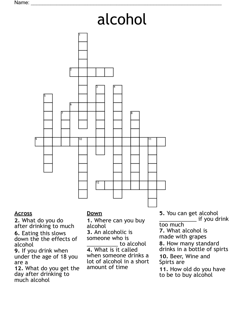 alcohol  Crossword