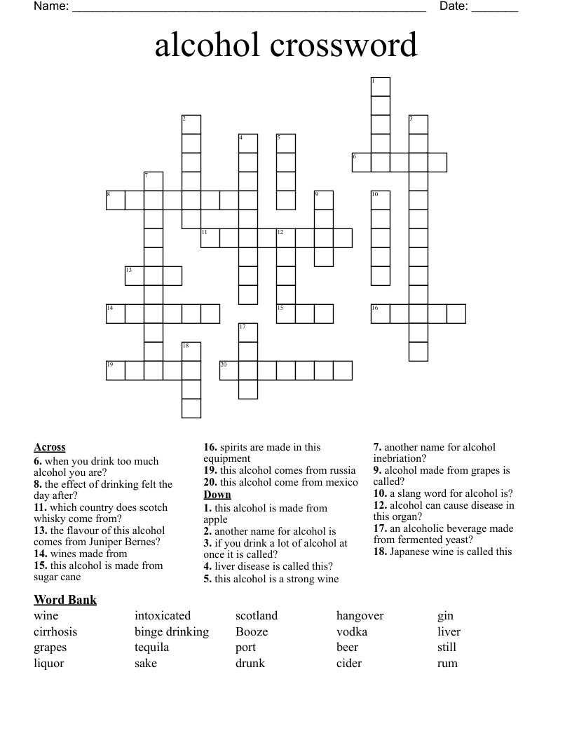 alcohol crossword