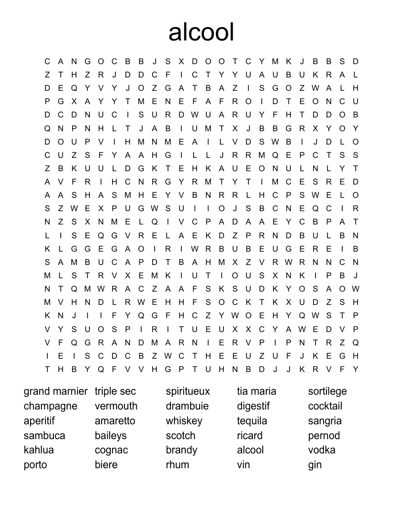 alcool Word Search