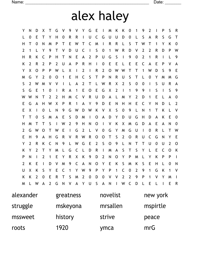 alex haley Word Search