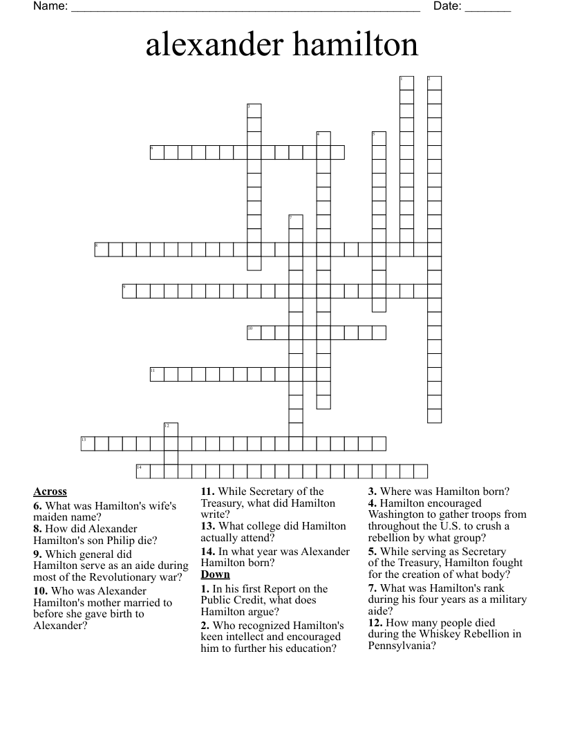 alexander hamilton Crossword